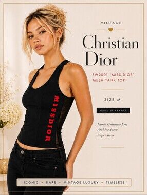 Rare Christian Dior “Miss Dior” Mesh Tank Top | Vintage Galliano Era | Black M